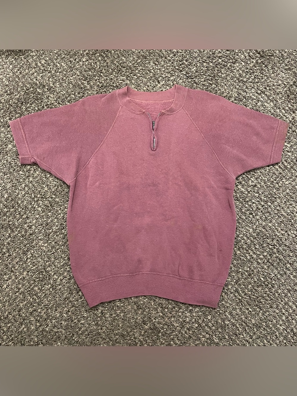 VTG Rare 1950s Faded Mauve Pink Blank 1/4 Zip Pullover Sweatshirt Short Sleeve